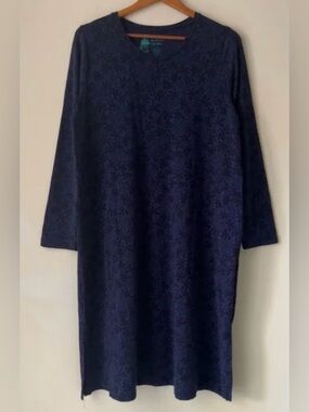 Gudrun Sjoden Tunic Dress Size Large Navy Floral Print Lagenlook Boho Artsy